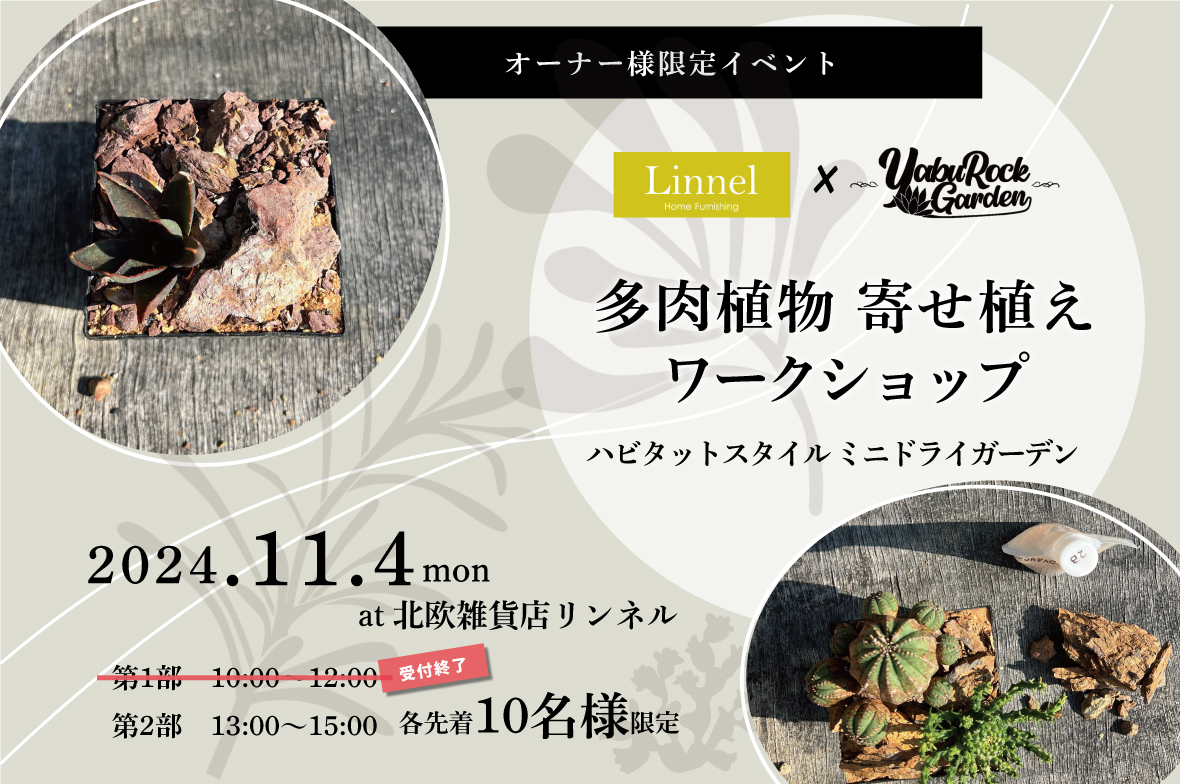 【オーナー様限定】多肉植物寄せ植えワークショップ　北欧雑貨店リンネル